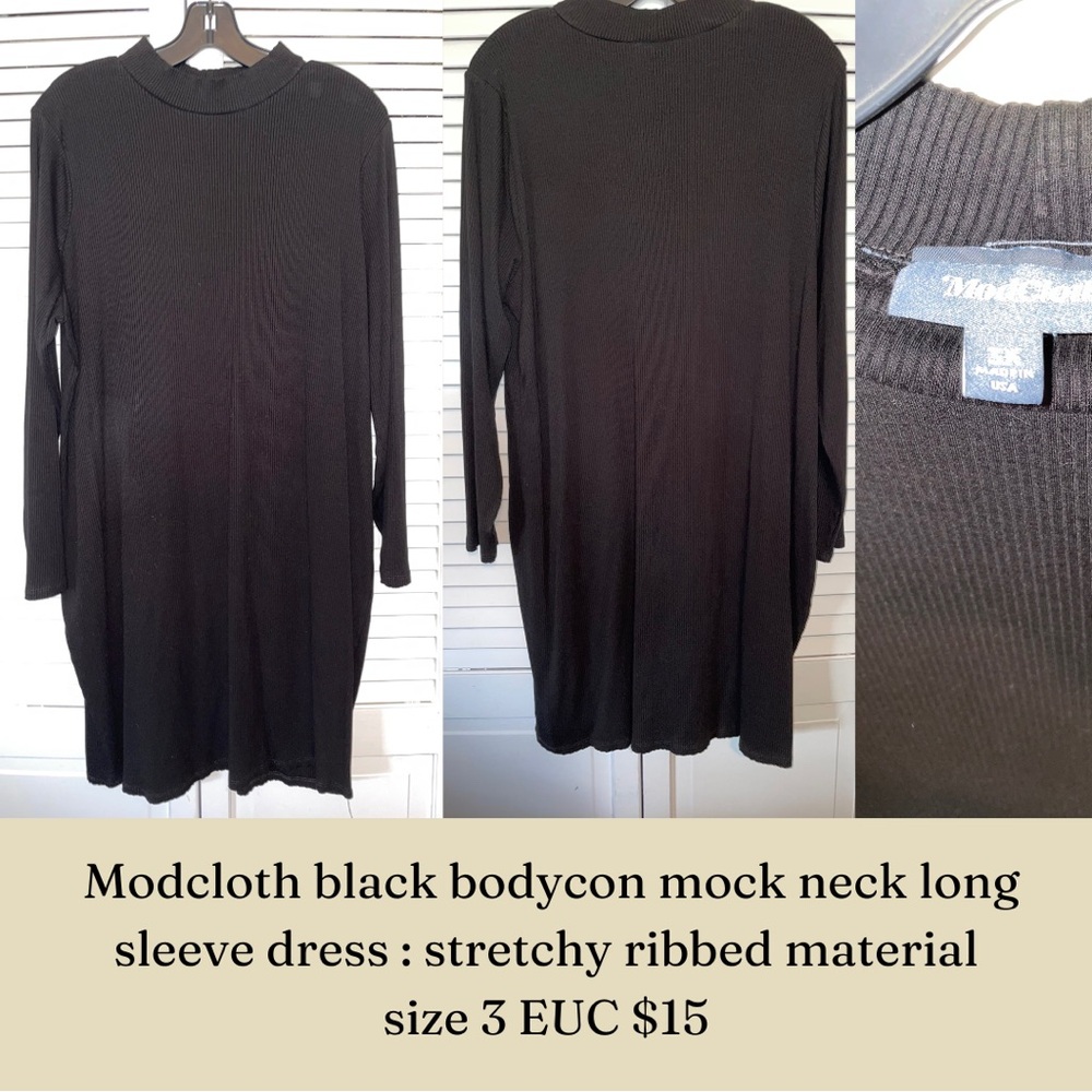 Modcloth Black Long Sleeve Bodycon Dress